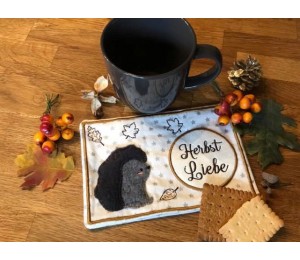 ITH Stickdatei - Mug Rug Herbstliebe Igelchen